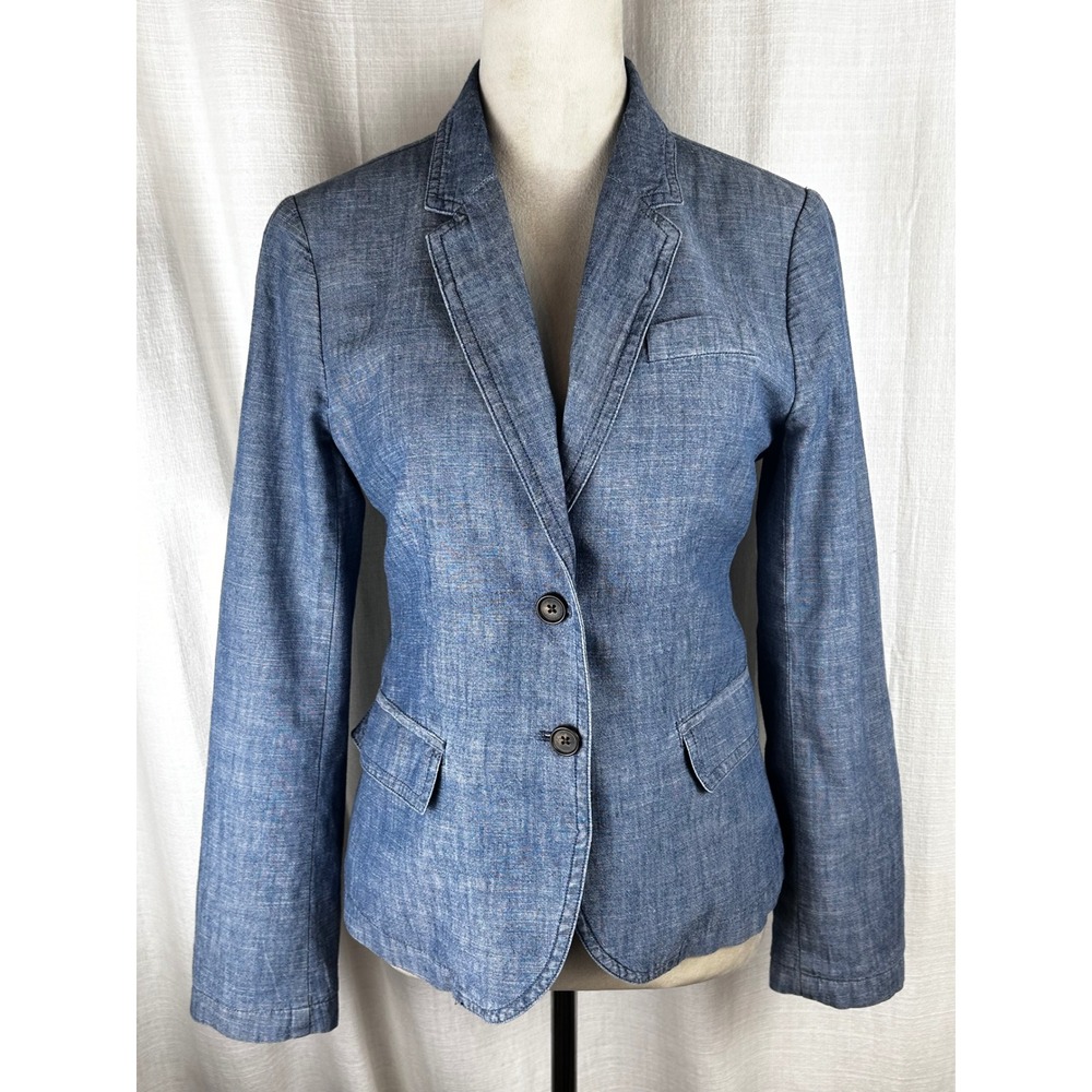 J.Crew Blue Chambray Cotton 2-Button Blazer Women's Size 8
